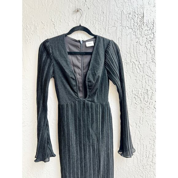 Suboo Crystal Bell Sleeve Plunging Wire Neck Maxi Dress Black Women's Size XS - Picture 6 of 11